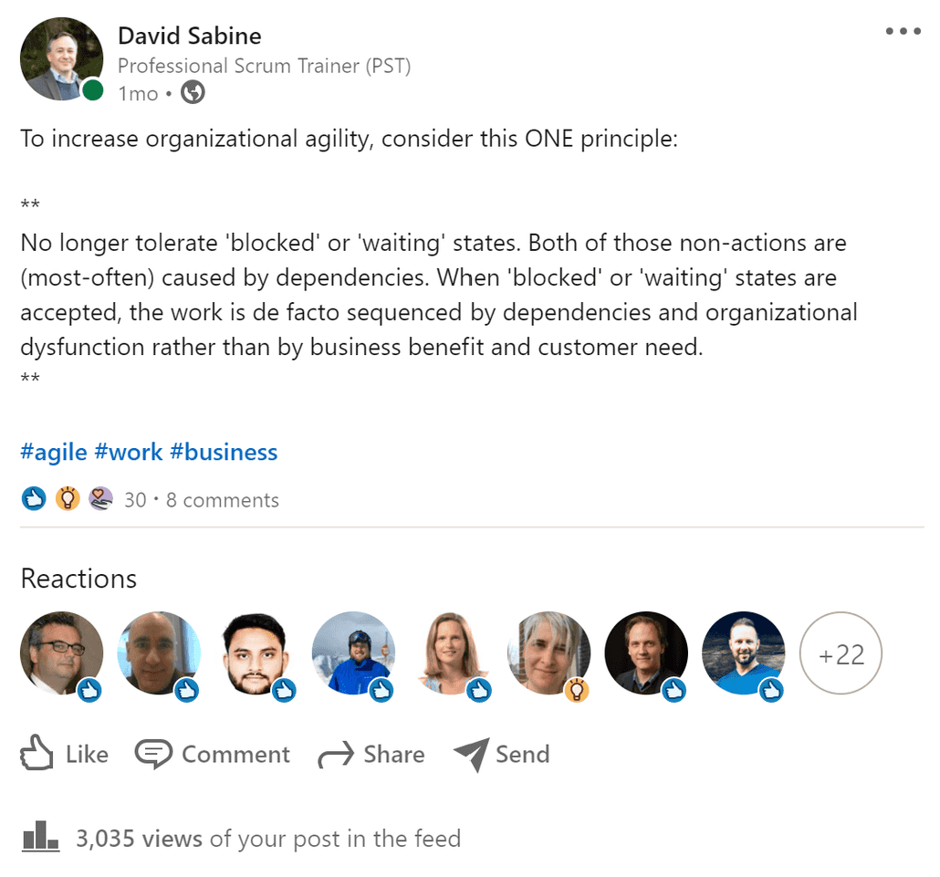 A screenshot of the LinkedIn post and commenters